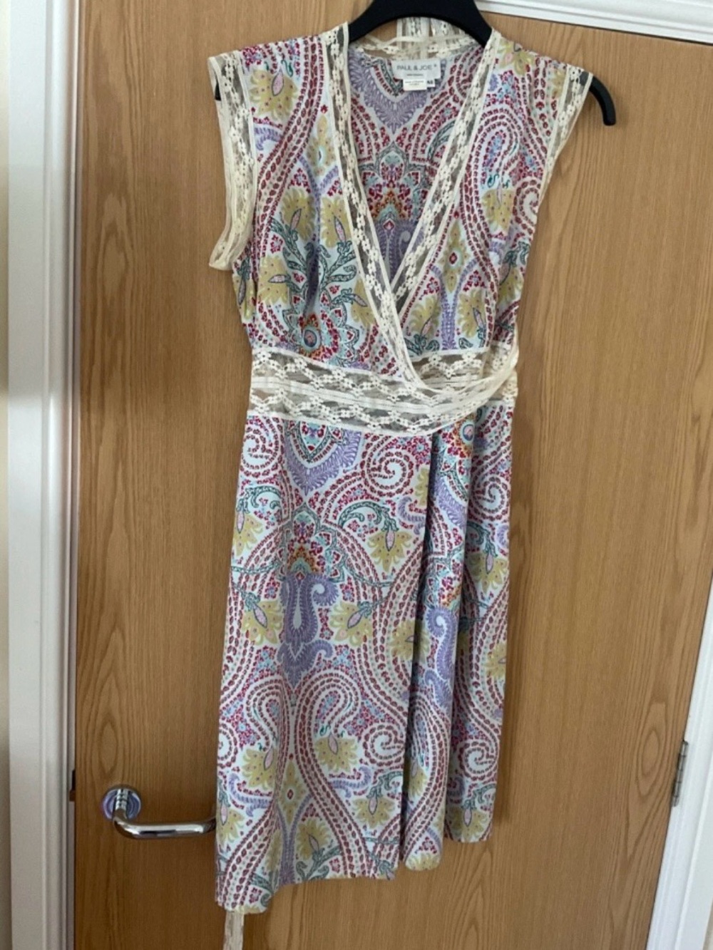 Paul & Joe Paisley Wrap Dress in Multi Pastels with Cream Lace